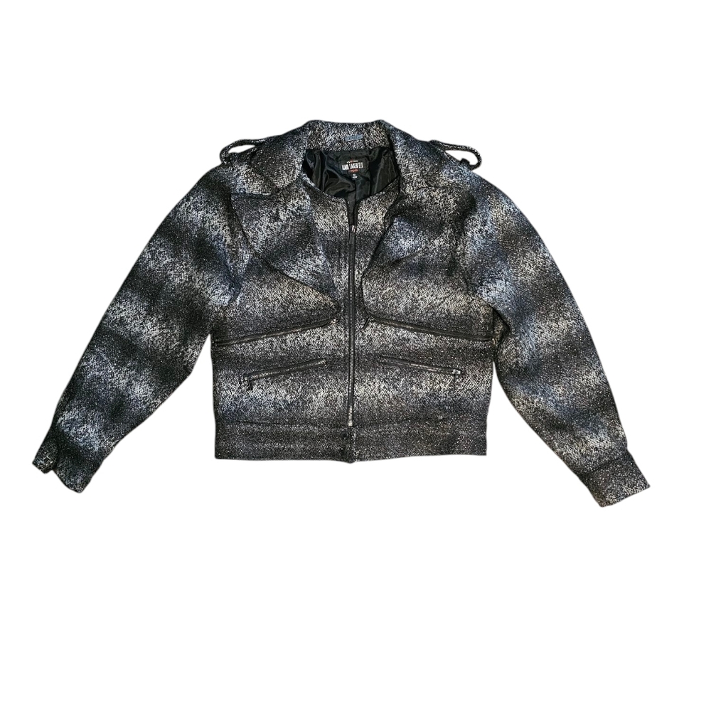 Karl Lagerfeld for Impulse Wool Blend Tweed Moto Stripe Biker Jacket Size M